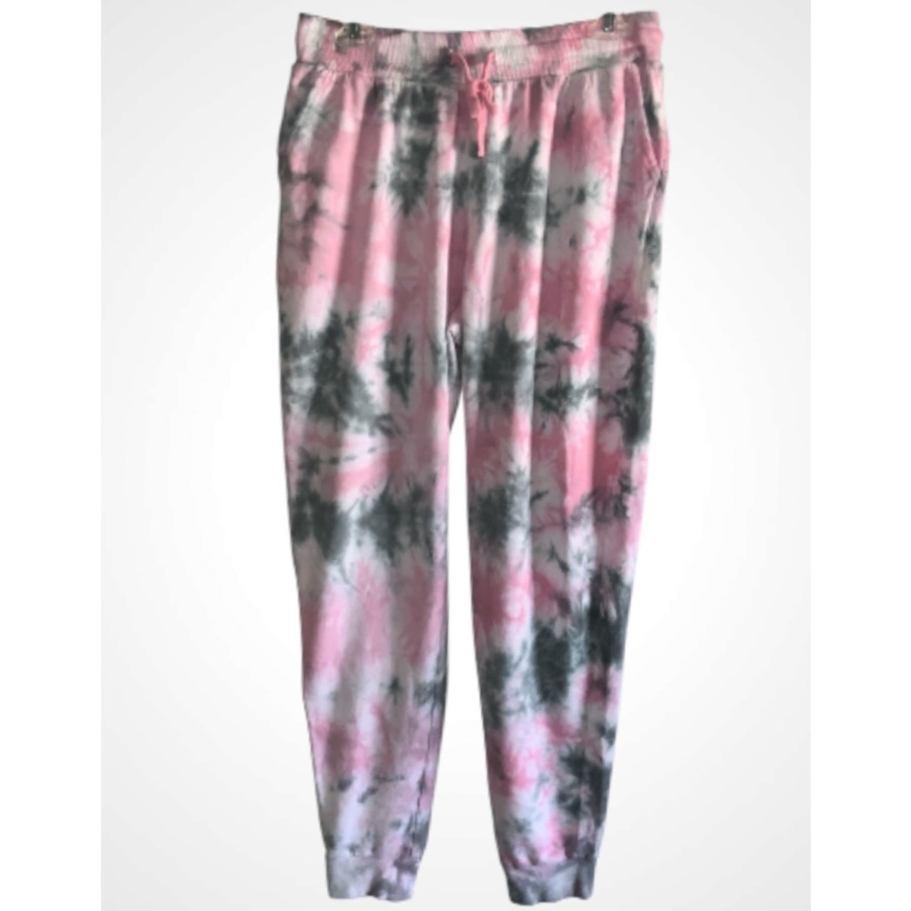 ZELOS Pink & Gray Tie-Dye Sweatpants With Pockets & Drawstring Waist Medium